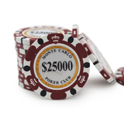 Monte Carlo 14 Gram Poker Chips - $25000 Sold by the Roll 25 pcs per Roll, monte25000